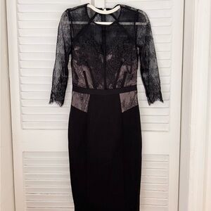 Karen Millen | Dresses | Karen Millen Black And White Striped Long Sleeve  Bodycon Midi M Knit Dress | Poshmark